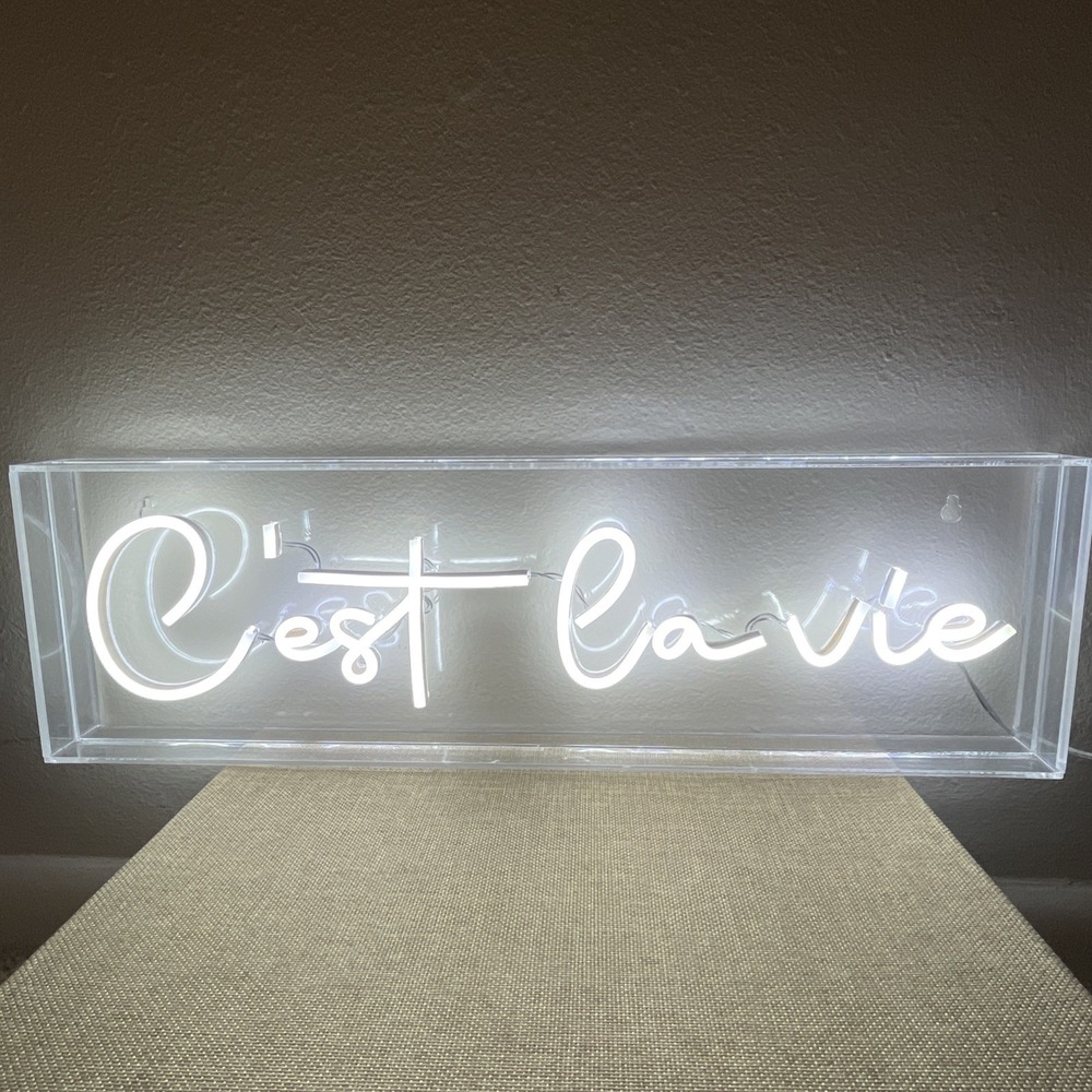 C'est La Vie Glam Acrylic Box 20"X6"  USB LED Neon, White, Decor Wedding Party